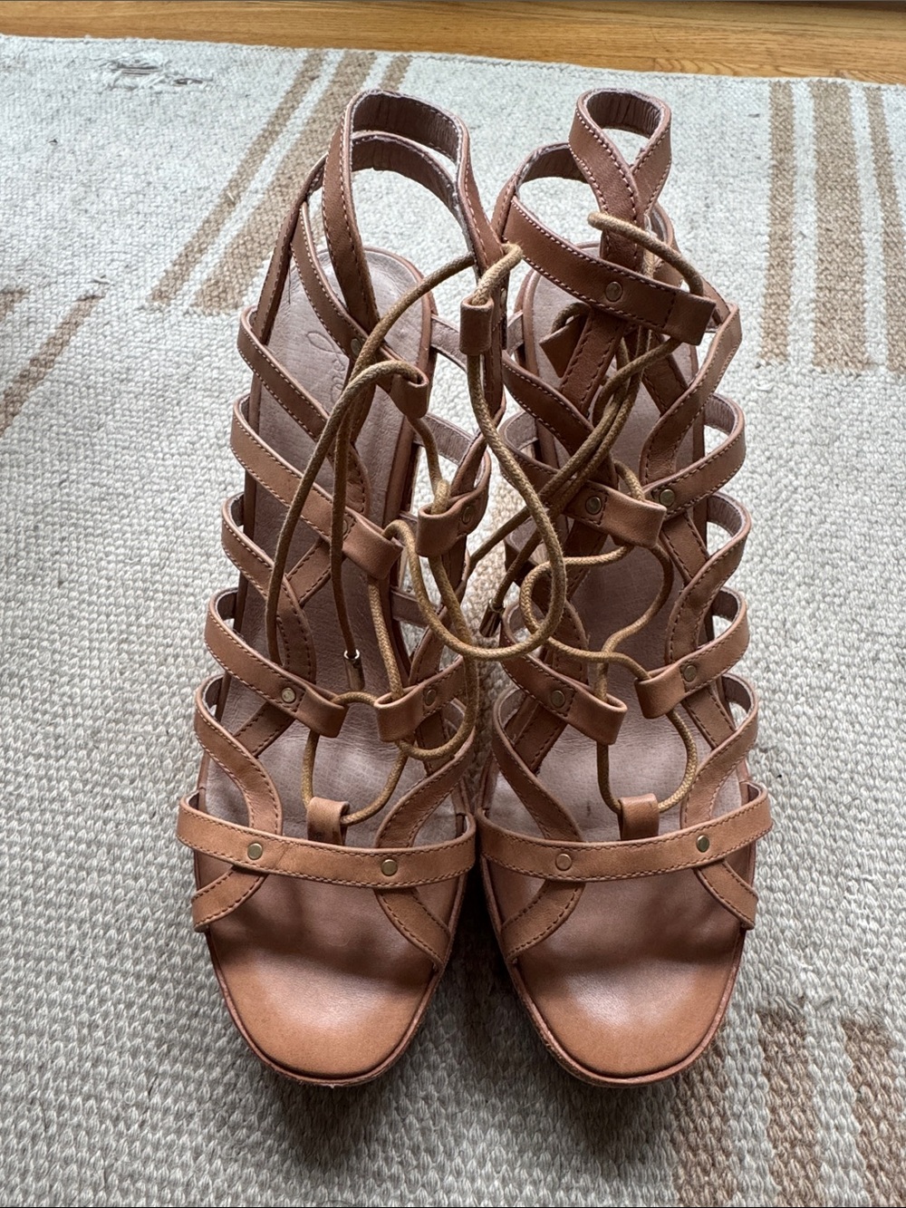 Joie Leather Gladiator Cork Wedge Sandals Size 7.5